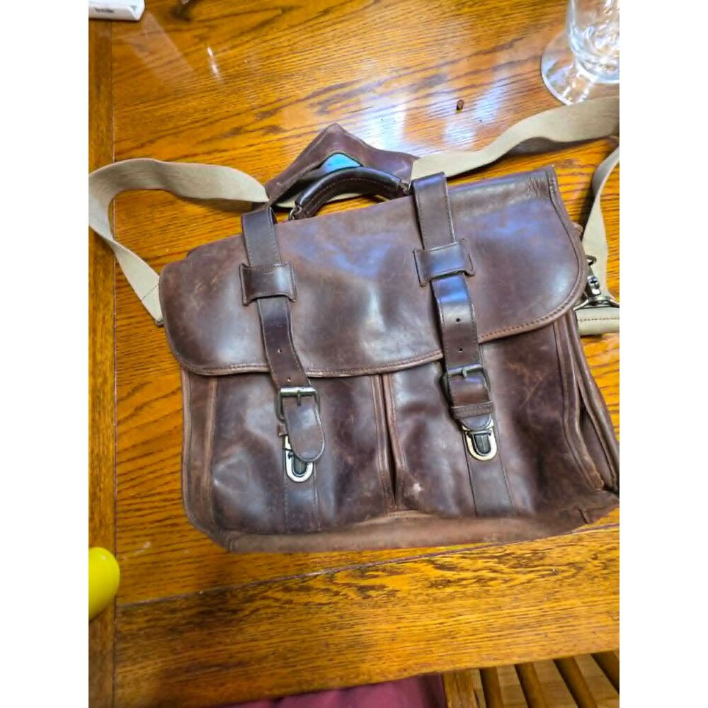 Vintage Schlesinger Brown Leather Executive Messenger Briefcase Shoulder Bag
